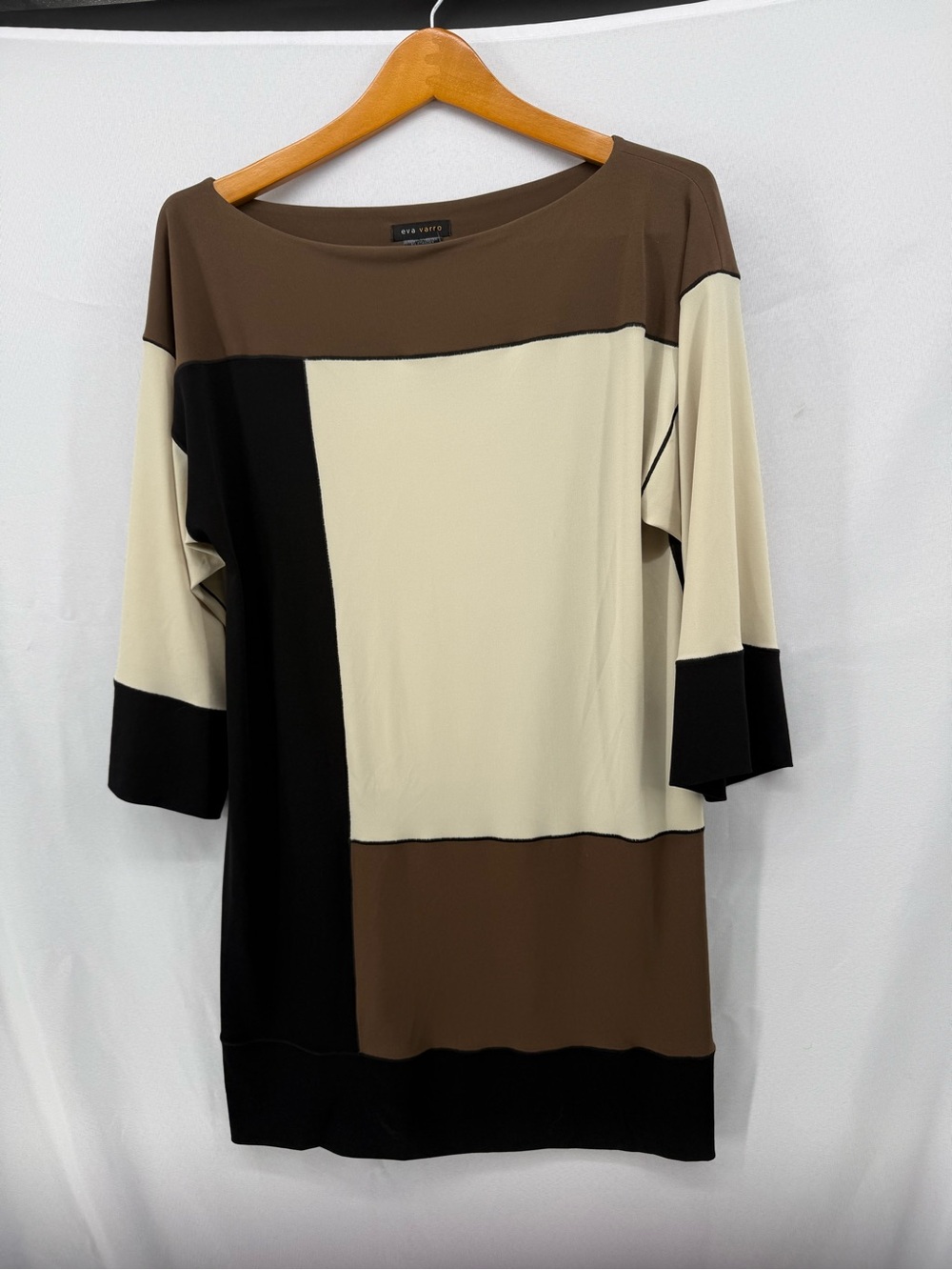 eva varro Brown, Black & Cream Colorblock Long Sleeve Tunic/Dress
